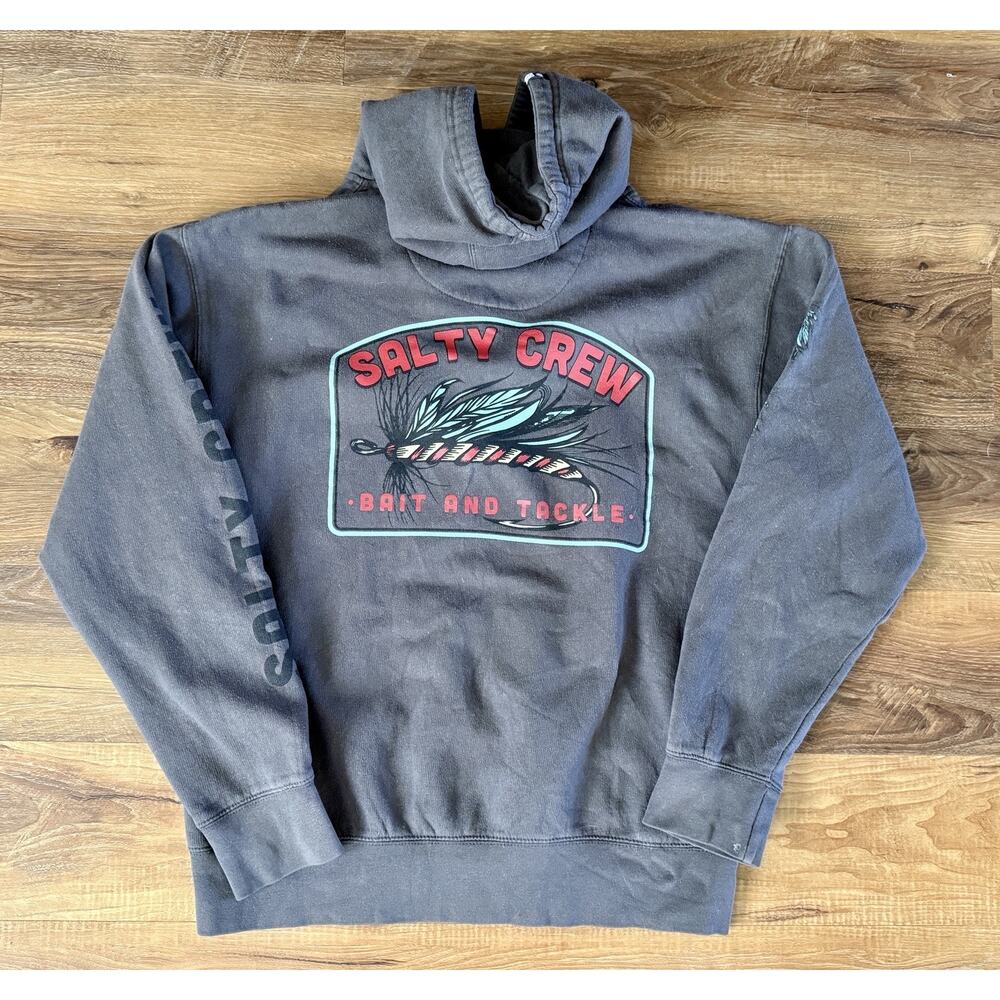 Salty Crew Hoodie Mens Medium M Grey Pullover Sweatshirt Outdoor Fishing